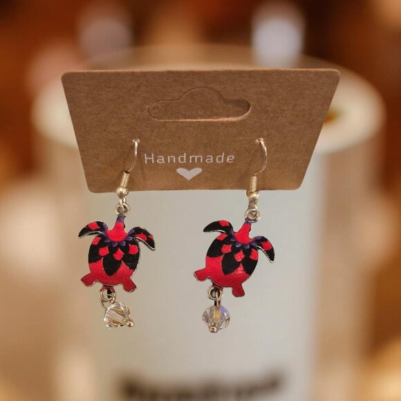 Turtle and crystal earrings - Picture 3 of 3